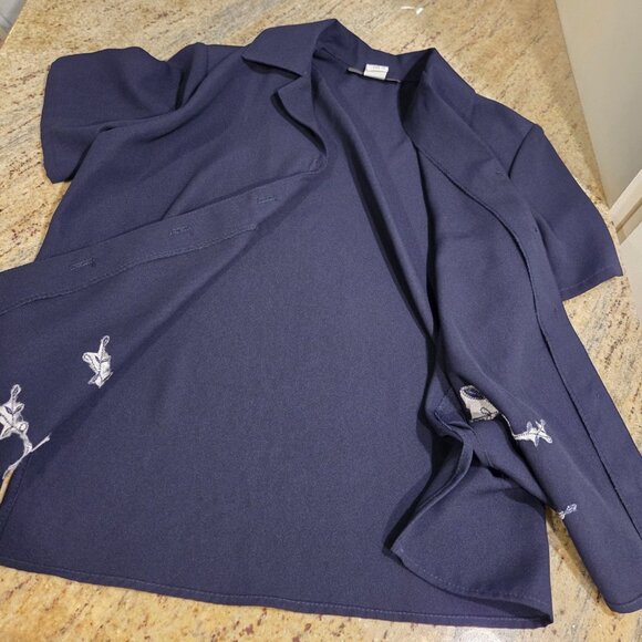 Vtg Joie de Vie Dress Set Sz 10 Button Shirt Blue Floral Embroidered Side Slits - Picture 6 of 16